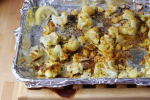 oven roasted, curried cauliflower