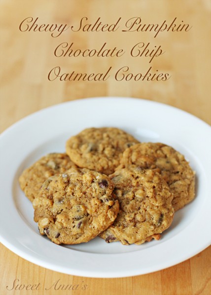 Chewy Salted Pumpkin Chocolate Chip Oatmeal Cookies | Sweet Anna's