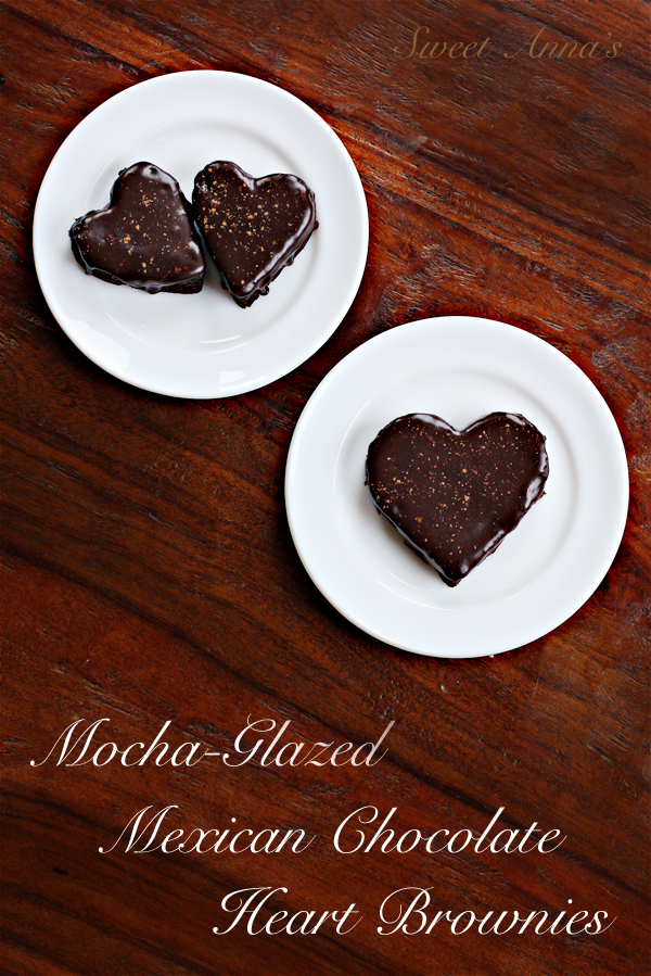 Mocha Glazed Mexican Chocolate Heart Brownies | Sweet Anna's