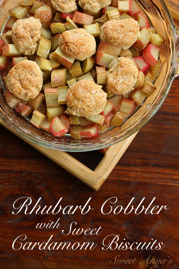rhubarb cobbler with sweet cardamom biscuits
