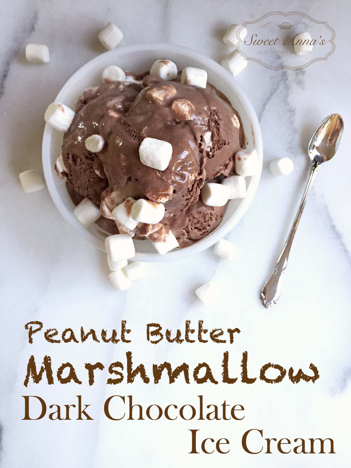 Homemade Peanut Butter Marshmallow Dark Chocolate Ice Cream - whip this up in your ice cream maker and you'll never have to run to the store for Ben & Jerry's again! | sweetannas.com