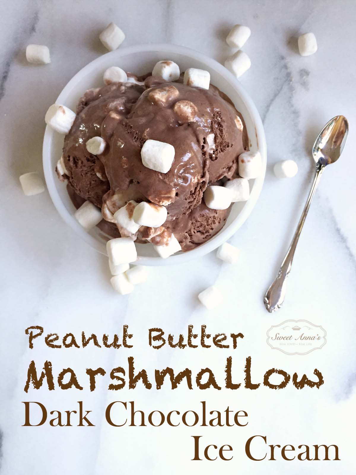 Homemade Peanut Butter Marshmallow Dark Chocolate Ice Cream - whip this up in your ice cream maker and you'll never have to run to the store for Ben & Jerry's again! | sweetannas.com